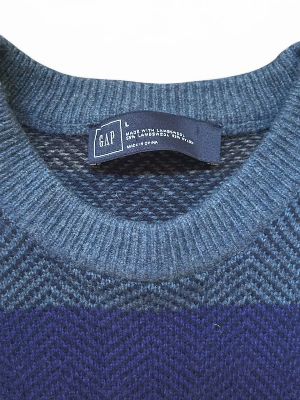 GAP Men’s Blue and grey Striped Crewneck Sweater